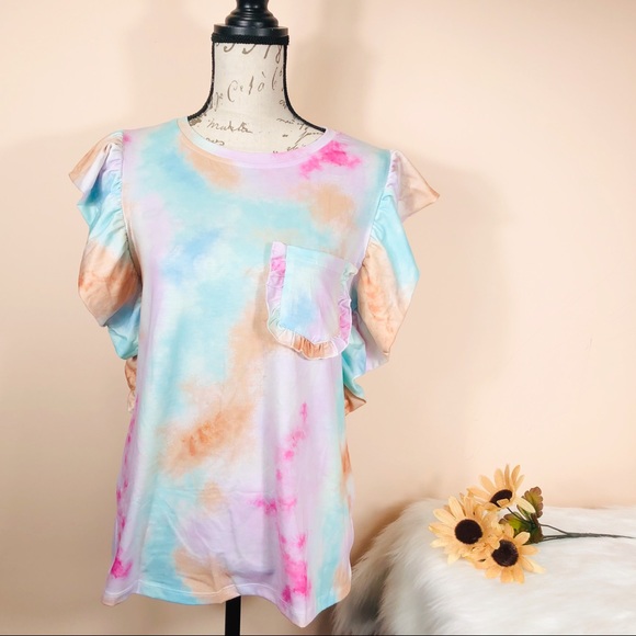 NEW‼️Multicolor Tie-dye Ruffled Cap Sleeves- top - Picture 4 of 4